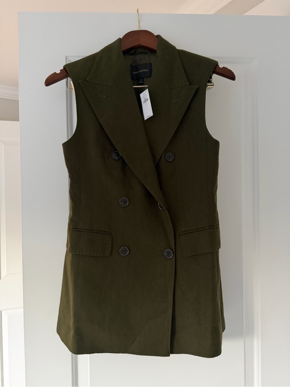 Banana Republic Olive Sleeveless Double-Breasted Blazer Vest